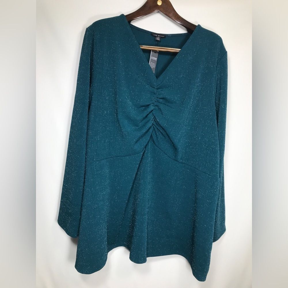Lane Bryant long sleeve v neck green sparkle top women’s plus size 30/32
